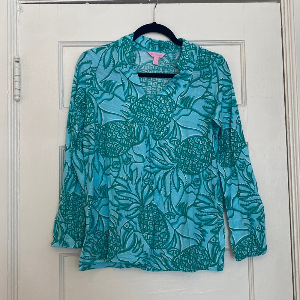 Lilly Pulitzer Blue and Green Pineapple Top